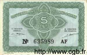 5 Cents INDOCINA FRANCESE  1943 P.088a AU