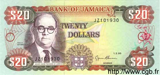 20 Dollars JAMAICA  1995 P.72e UNC