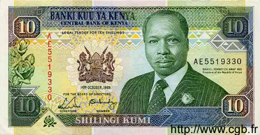 10 Shillings KENYA  1989 P.24a q.AU