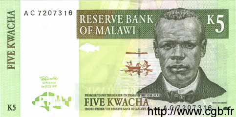 5 Kwacha MALAWI  1997 P.36 SC+