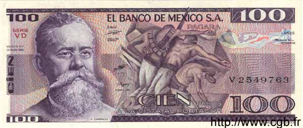 100 Pesos MEXICO  1982 P.074c FDC