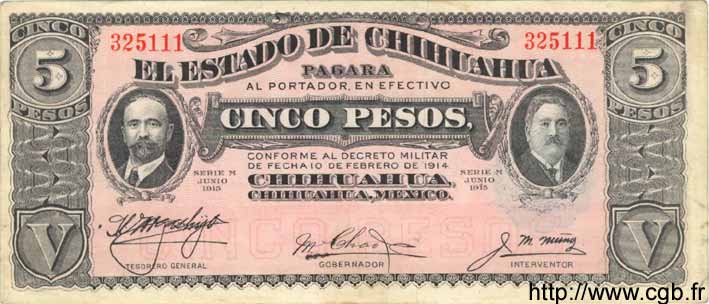 5 Pesos MEXICO  1915 PS.0532A fST