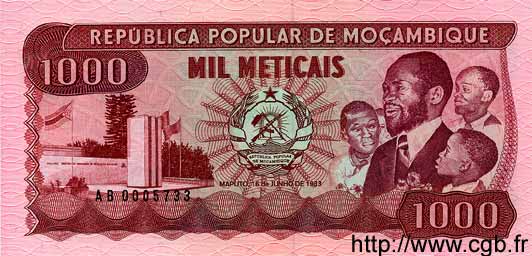 1000 Meticais MOZAMBIQUE  1983 P.132 FDC