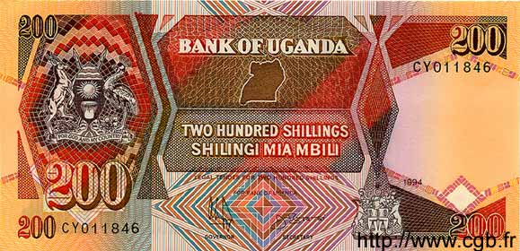 200 Shillings UGANDA  1994 P.32b UNC