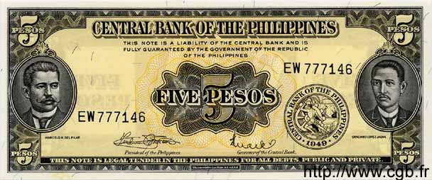 5 Pesos FILIPINAS  1949 P.135f FDC
