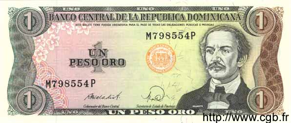 1 Peso Oro DOMINICAN REPUBLIC  1988 P.126c UNC