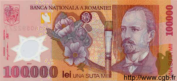 100000 Lei ROMANIA  2001 P.114 FDC
