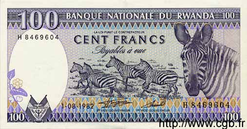 100 Francs RWANDA  1982 P.18 AU