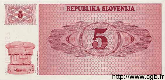 5 Tolarjev SLOVENIA  1990 P.03 UNC