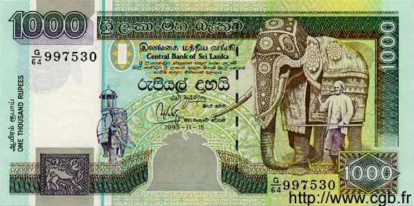 1000 Rupees SRI LANKA  1995 P.113 ST