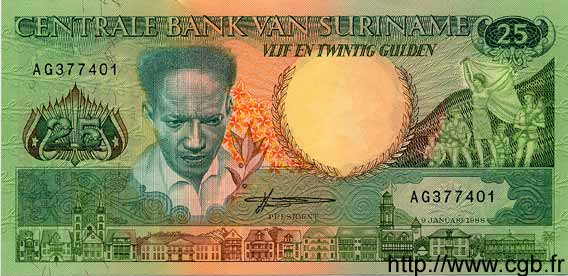 25 Gulden SURINAM  1988 P.132b UNC