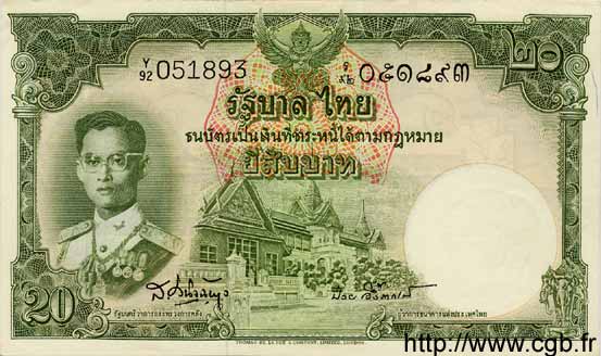20 Baht THAILANDIA  1953 P.077d SPL+