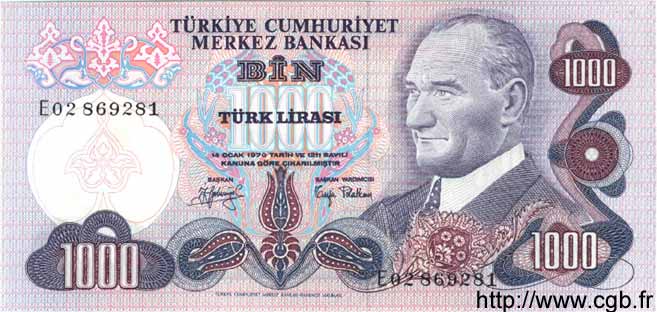 1000 Lirasi TURKEY  1970 P.191 UNC