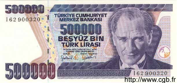500000 Lirasi TURKEY  1998 P.212 UNC