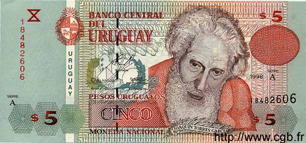 5 Pesos Uruguayos URUGUAY  1998 P.080 UNC