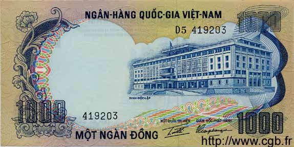 1000 Dông VIETNAM DEL SUD  1972 P.34a q.FDC