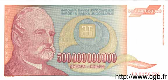 500000000000 Dinara YUGOSLAVIA  1993 P.137 UNC-