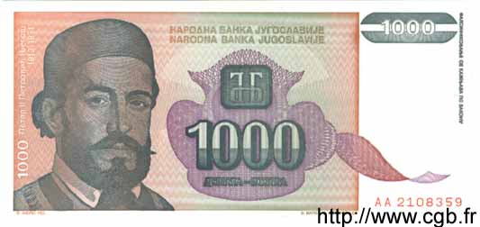 1000 Dinara YUGOSLAVIA  1994 P.140a UNC