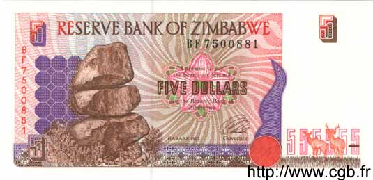 5 Dollars ZIMBABWE  1997 P.05b FDC