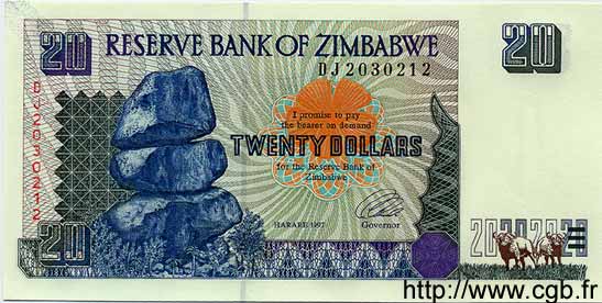20 Dollars ZIMBABWE  1997 P.07 FDC