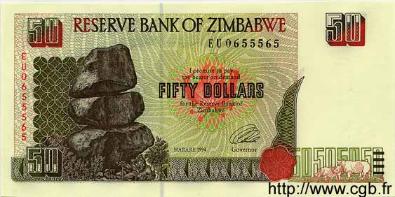 50 Dollars ZIMBABWE  1994 P.08 FDC