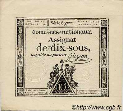10 Sous FRANCE  1792 Laf.159 UNC-