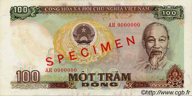 100 Dong Spécimen VIETNAM  1985 P.098s EBC+