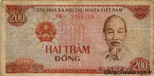 200 Dong VIETNAM  1987 P.100a RC a BC