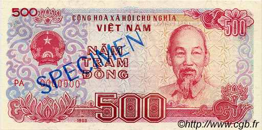 500 Dong Spécimen VIETNAM  1988 P.101s SC+