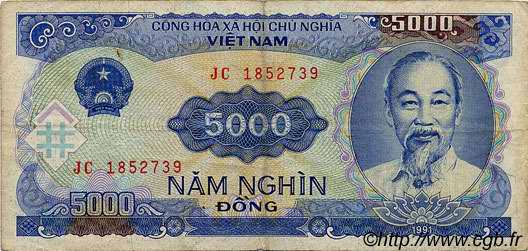 5000 Dong VIETNAM  1991 P.108a S to SS
