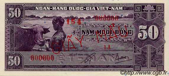 50 Dong Spécimen SOUTH VIETNAM  1956 P.07s UNC-