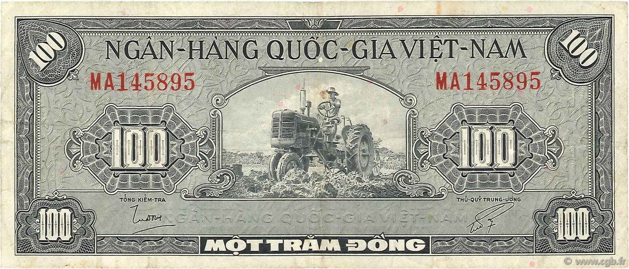 100 Dong VIET NAM SOUTH  1955 P.08a VF