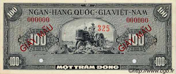 100 Dong Spécimen SOUTH VIETNAM  1955 P.08s UNC
