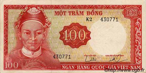 100 Dong SOUTH VIETNAM  1966 P.19a VF