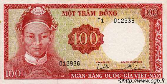 100 Dong VIETNAM DEL SUR  1966 P.19a EBC