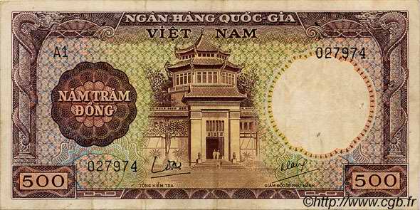 500 Dong SOUTH VIETNAM  1964 P.22a VF