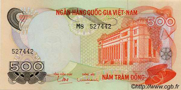 500 Dong VIETNAM DEL SUR  1970 P.28a FDC