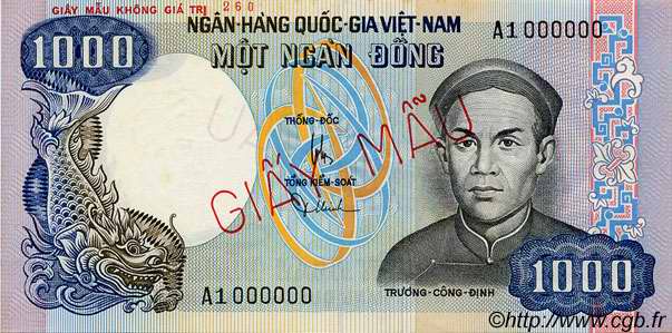 1000 Dong Spécimen SOUTH VIETNAM  1975 P.34As AU