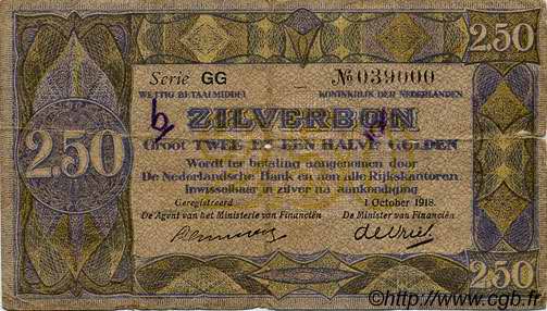 2,5 Gulden NETHERLANDS  1918 P.014 G
