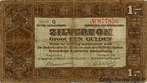 1 Gulden NETHERLANDS  1920 P.015 F
