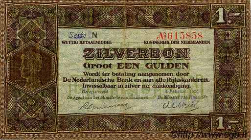 1 Gulden NETHERLANDS  1920 P.015 VF