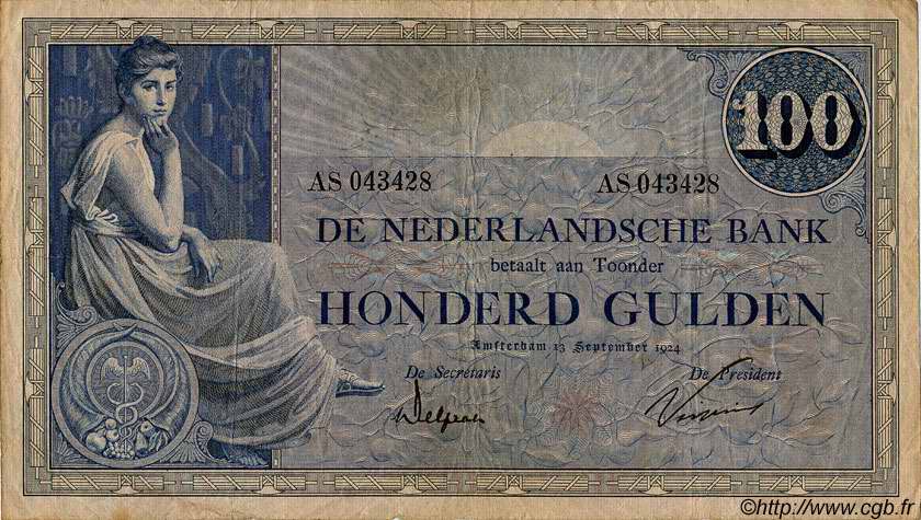 100 Gulden NIEDERLANDE  1924 P.039b fSS