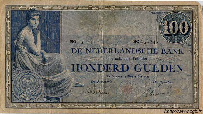 100 Gulden NIEDERLANDE  1928 P.039d SS