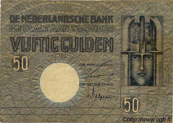 50 Gulden NETHERLANDS  1929 P.047 VF-