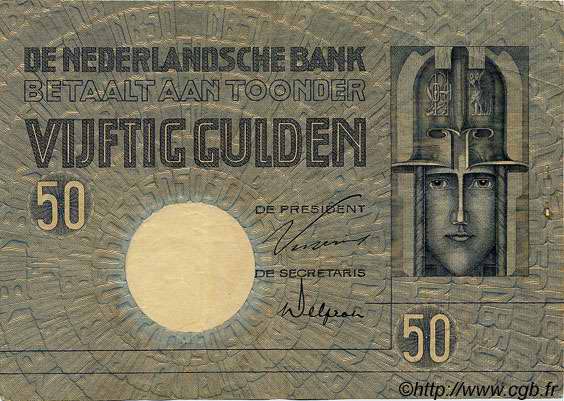 50 Gulden NETHERLANDS  1929 P.047 VF