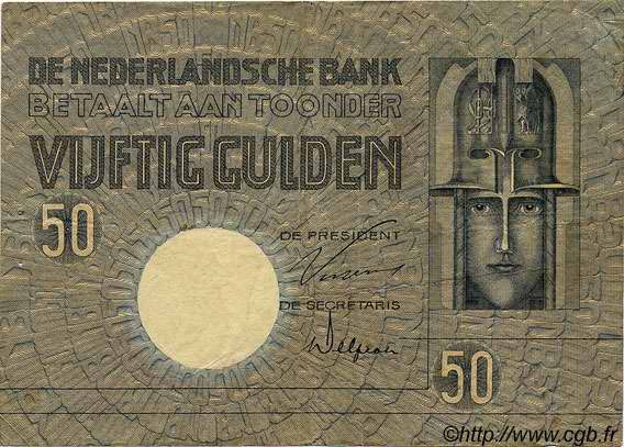 50 Gulden NETHERLANDS  1930 P.047 VF+