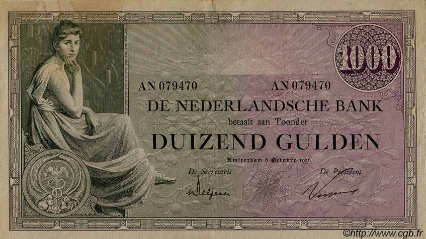 1000 Gulden PAíSES BAJOS  1926 P.048 EBC
