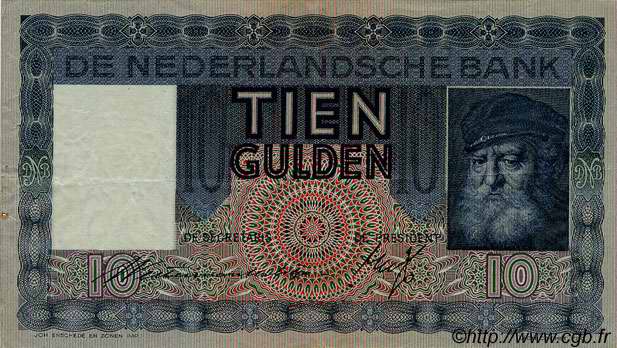 10 Gulden NETHERLANDS  1935 P.049 VF - XF