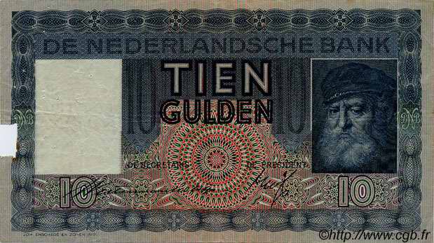 10 Gulden NETHERLANDS  1935 P.049 VF+