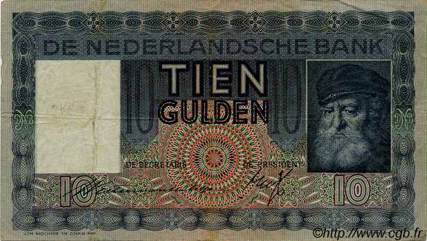 10 Gulden NETHERLANDS  1935 P.049 F